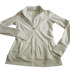 Fabletics White Jacket With Hidden Hood, size Medium.